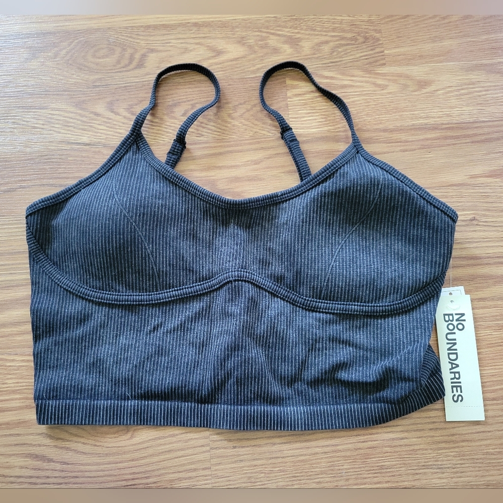 No Boundaries Seamless Bralette Black Soot Ribbed Crop Top Juniors XL 15-18 NEW